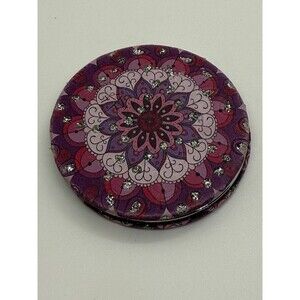 Mandala Round Compact Magnified Pocket Mirror Purple & Pink Embellished Glitter
